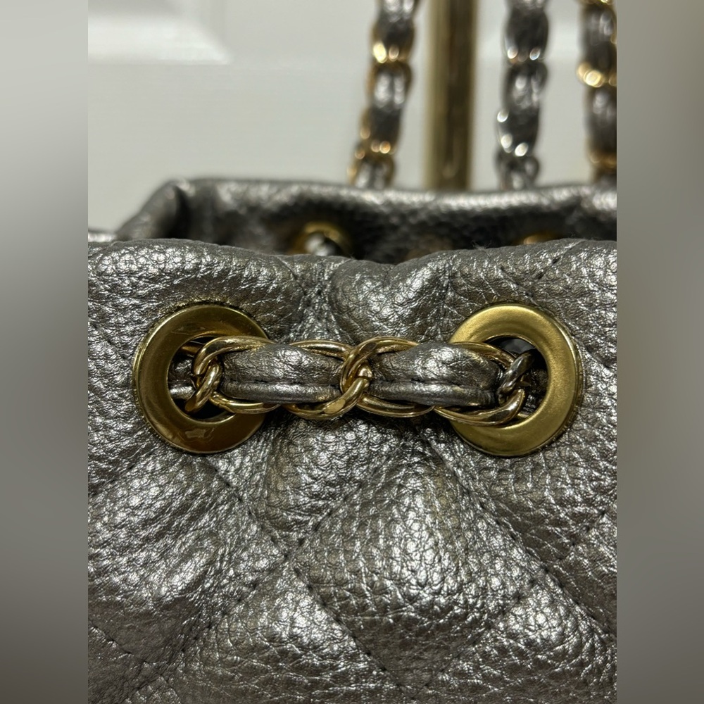 Quilted Metallic Silver Drawstring Backpack - Picture 3 of 10